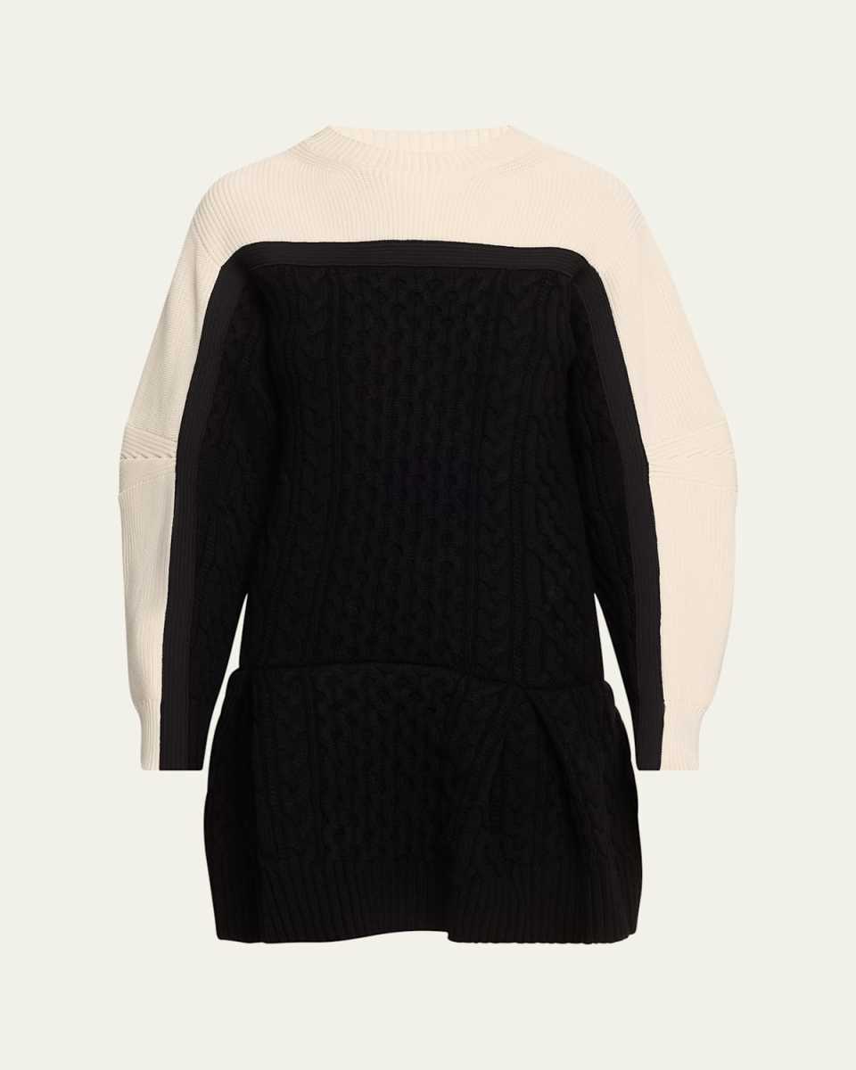 Colorblock Long-Sleeve Wool Mini Dress